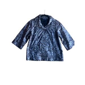 Susan Graver M Black Gray Cheetah Animal Print Jacket 3/4 Sleeve Windbreaker